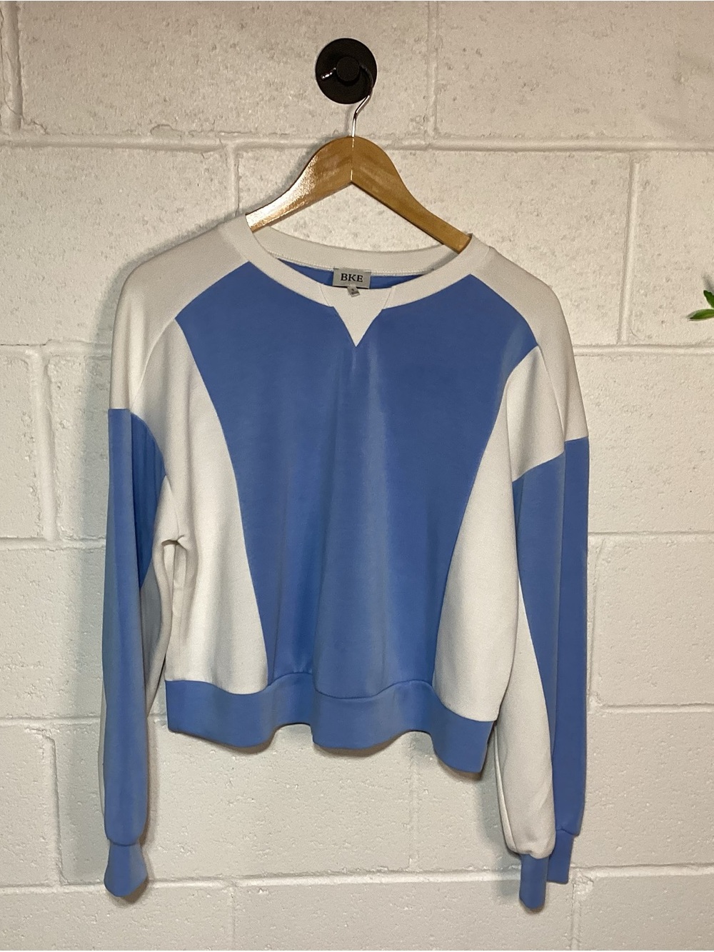 BKE Blue and White Panel Crewneck Sweatshirt